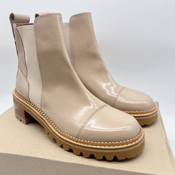 See by Chloe Mallory Chelsea Ankle Boots Dark Beige Leather 41 US 11 made SPAIN - Picture 4 of 12